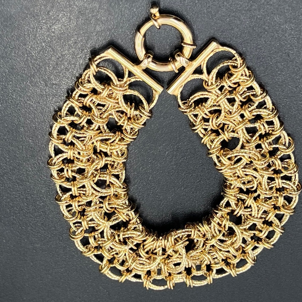 OT Turkey Vintage 925 Gold‎ 14k Vermeil Wide Woven Mesh Bracelet Size 7.5 (15g)